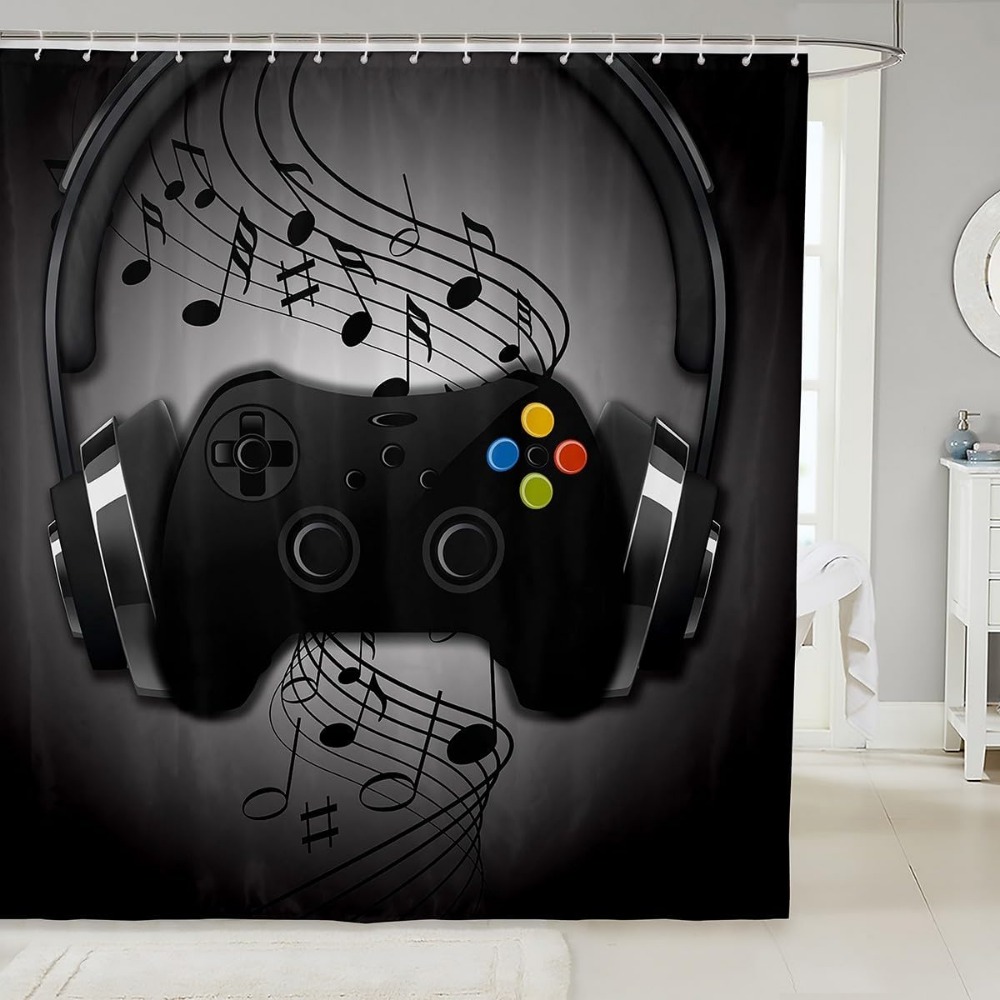 Retro Gaming Gameboy - Boys Games Shower Curtain Black Grey