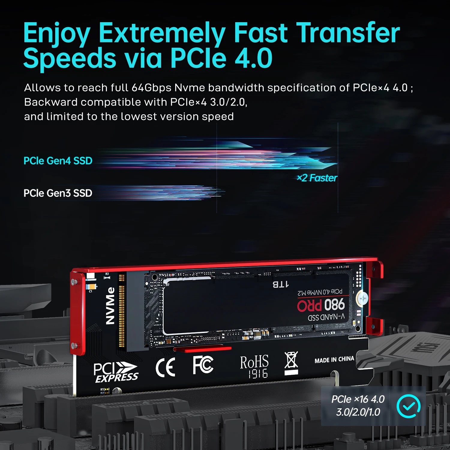 JEYI M.2 NVME To PCIe 4.0 X16  - Samsung Ssd 990 Pro 评论和价格